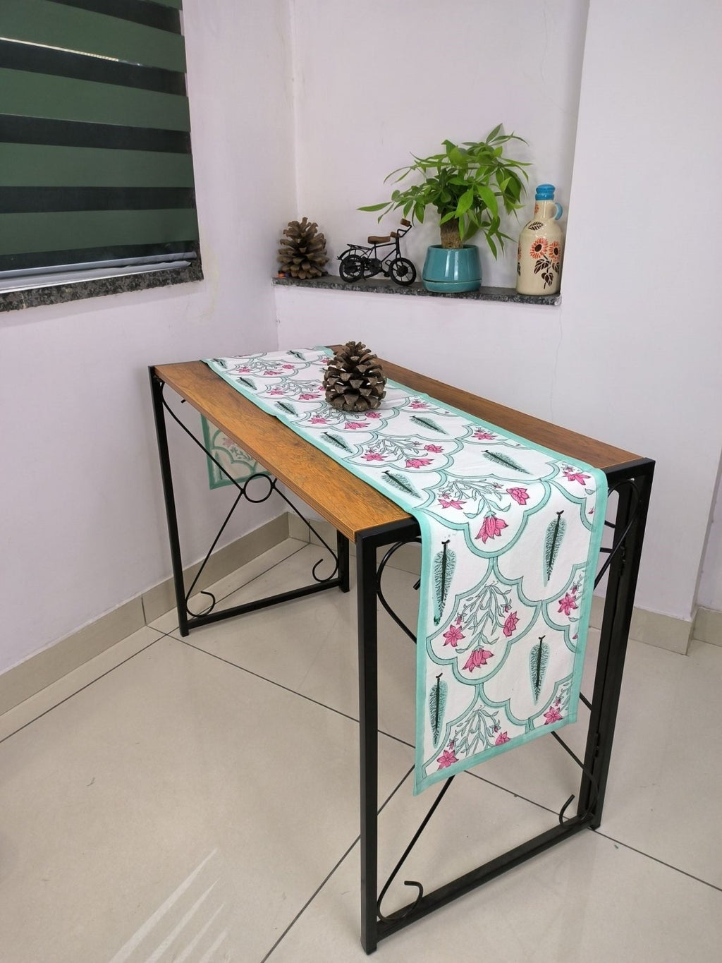 Cotton Table Runner in pink green floral