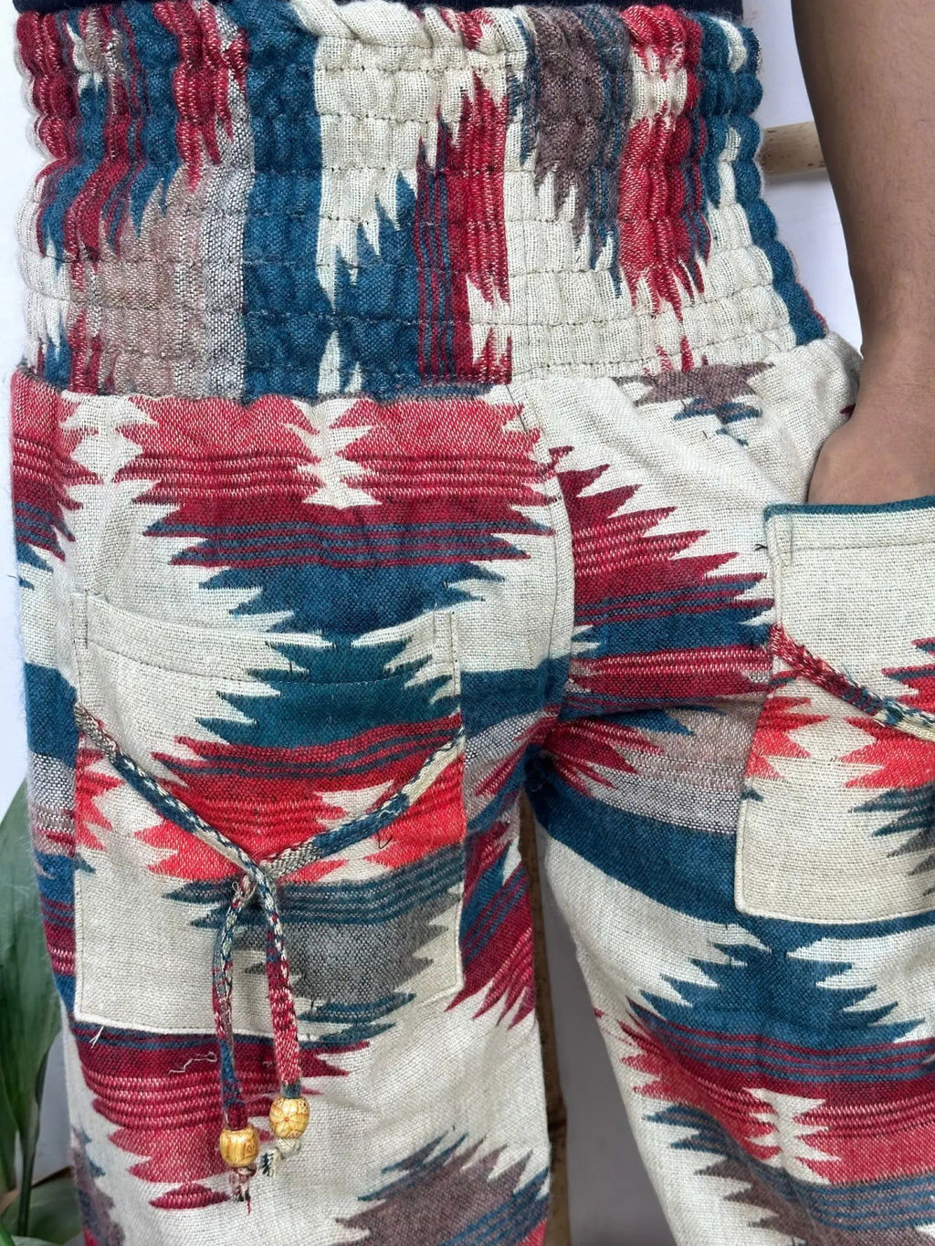 Unisex Yak Wool Blend Harem Pants in geometric