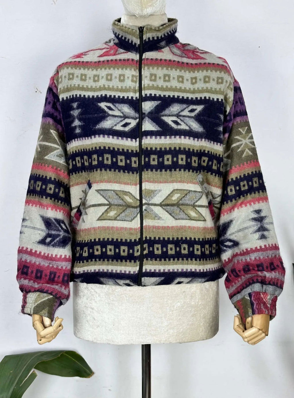 Yak Wool Blend Zip Jacket in diamond with pockets