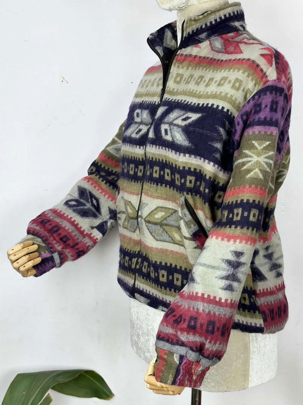 Yak Wool Blend Zip Jacket in diamond with pockets