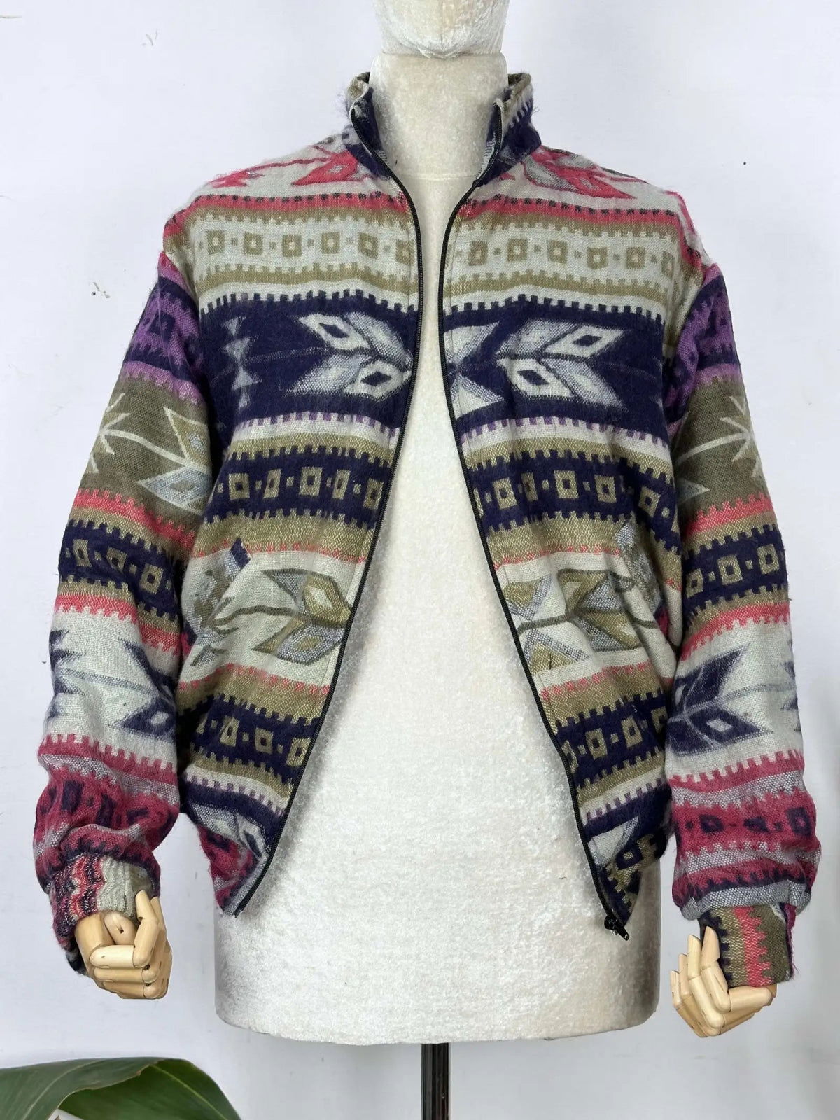 Yak Wool Blend Zip Jacket in diamond with pockets
