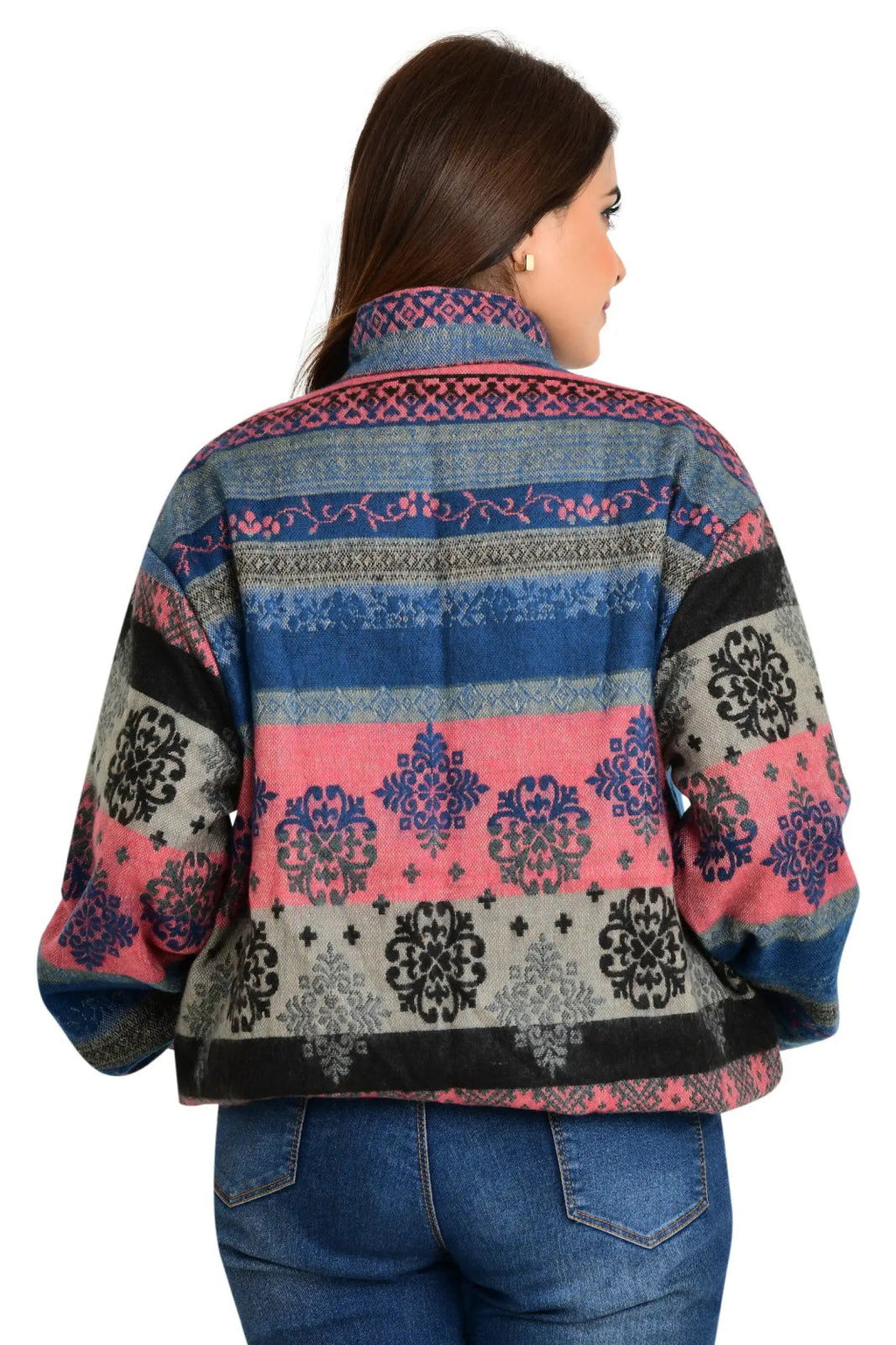 Yak Wool Blend Zip Jacket in diamond with pockets